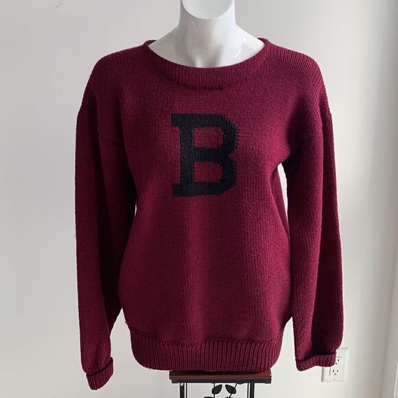 Recknit rare letterman vintage 100% burgundy wool heavy duty sweater, size XL - Picture 7 of 11